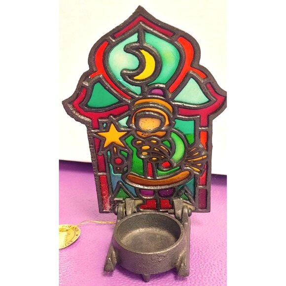 Polish Stained Glass With Foldable Cast Iron Tealight Candle Holder Christmas - Picture 3 of 7